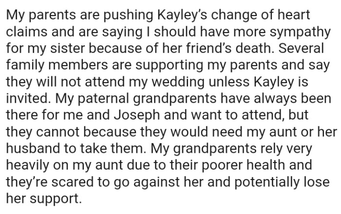 The OP's paternal grandparents cannot come because they would need the aunt or her husband to take them