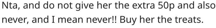He should stop buying her treats henceforth.