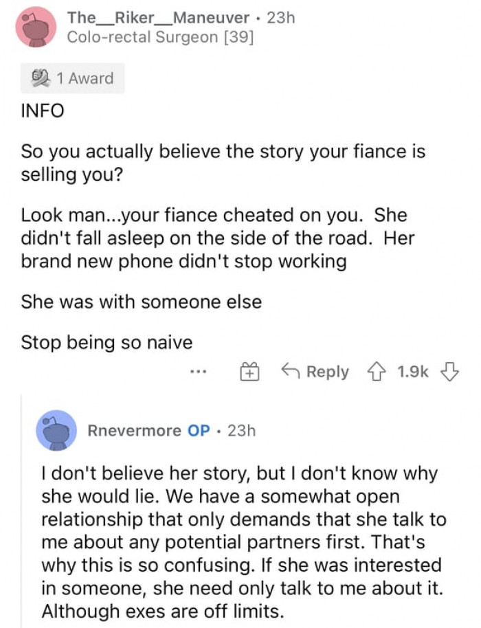 OP doesn't think she is cheating because they have an open relationship