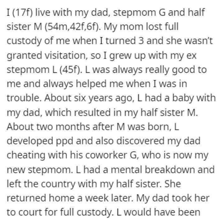 OP Lives with Her Dad, Stepmom 'G,' and Half-Sister 'M'