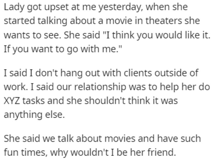 Lady asked OP to go see a movie with her and OP had to set some boundaries