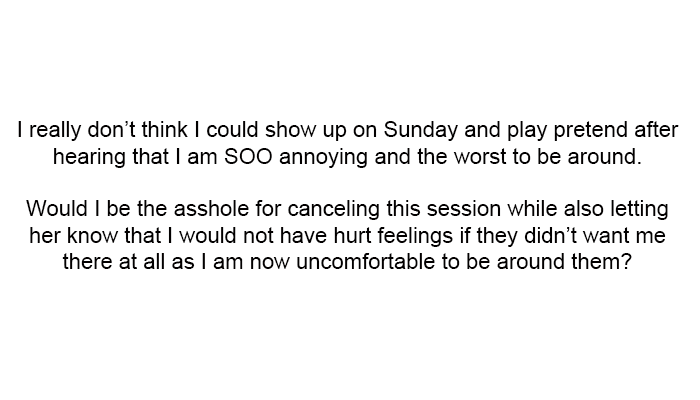 Would I be the asshole for canceling this session?