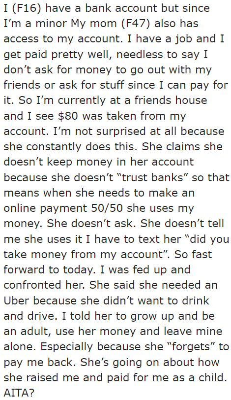 Even at a young age, the OP is actively building the foundation for independence.