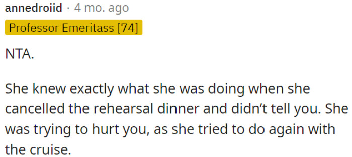 She's causing intentional harm.