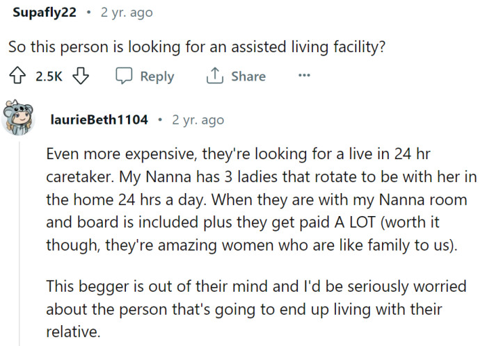 They're looking for a live-in 24-hour caretaker