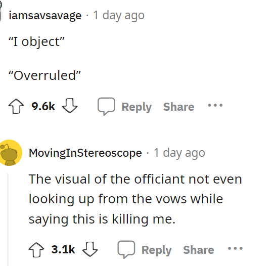 This is exactly how I pictured the conversation going in my head regarding the comment above.