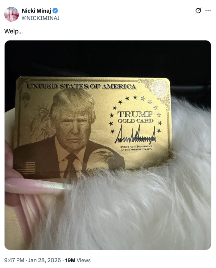 White House spokesperson at podium, denying Nicki Minaj’s alleged Trump Gold Card.