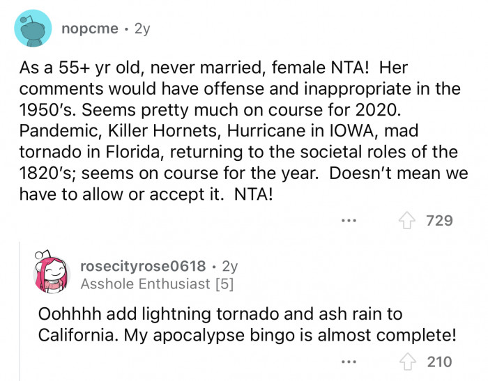 OP's comment would have maybe been offensive in the 50s.