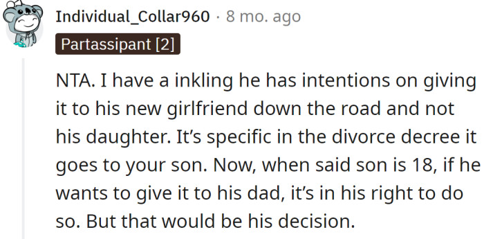 That should be the son's decision when he is old enough