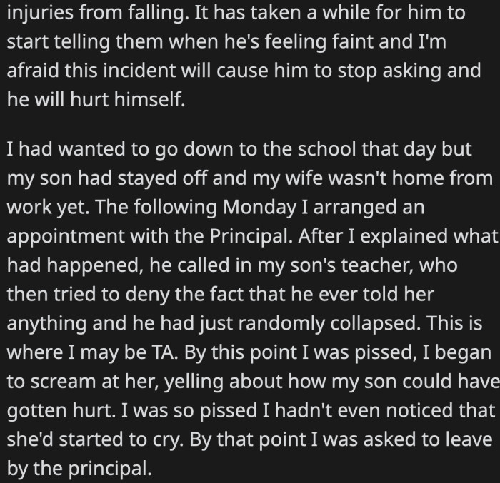 OP expressed his feelings in the meeting with the teacher