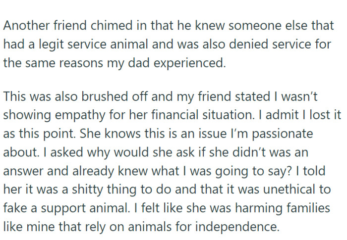 The friend got support from some people in the group