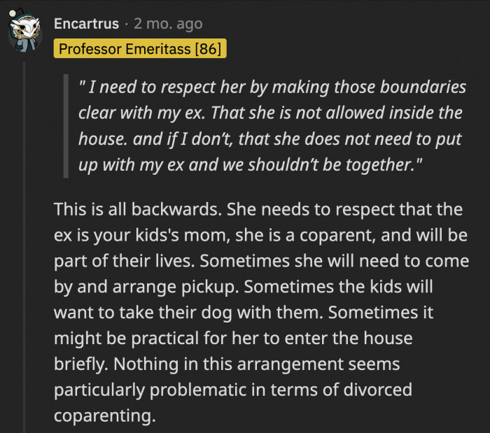 The priority lies first and foremost with the relationship of OP’s ex and...