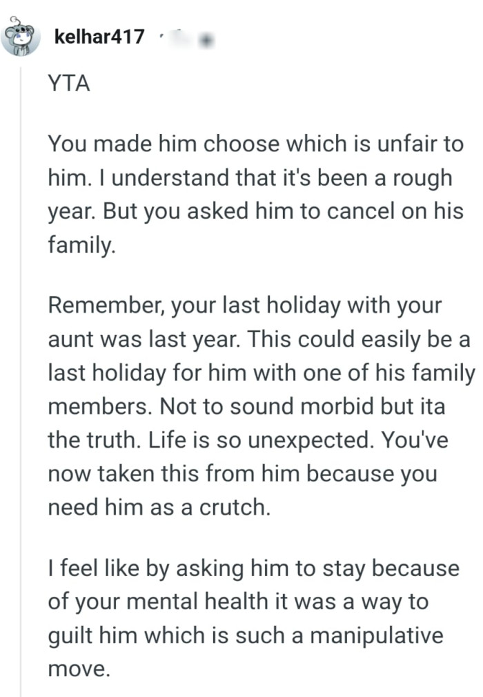 This Redditor understands that it has been a rough year for the OP