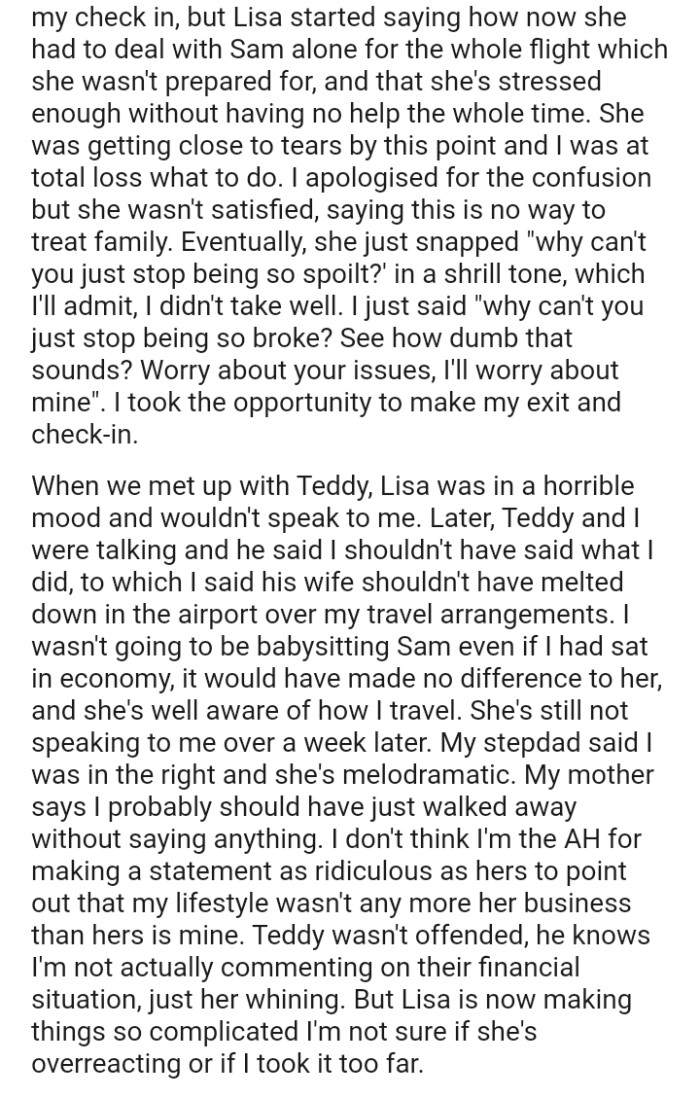 The OP's stepdad said she was in the right and that SIL is just being melodramatic