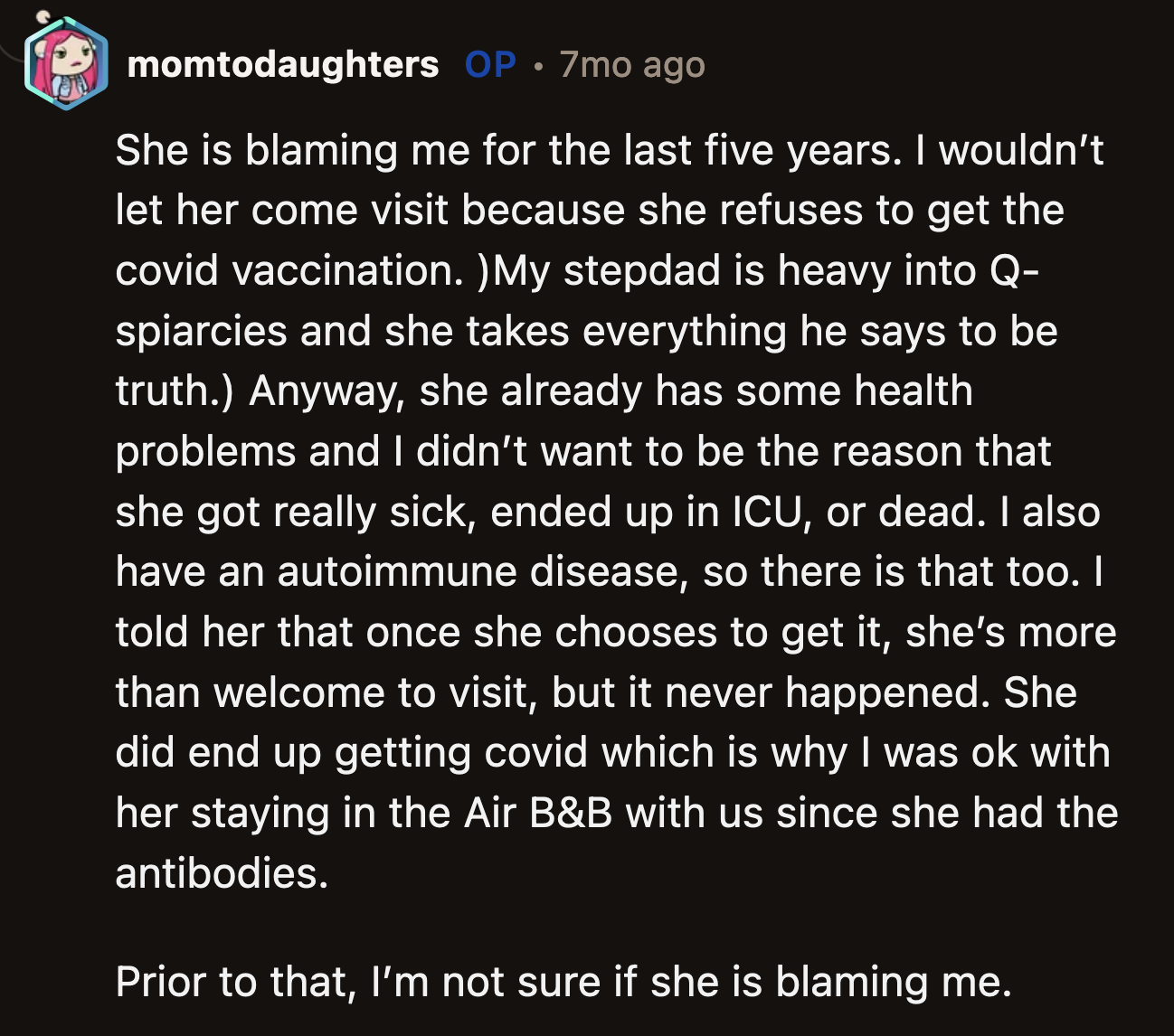 OP's reply shed light on why she understandably limited her mom's contact with her children these last few years.