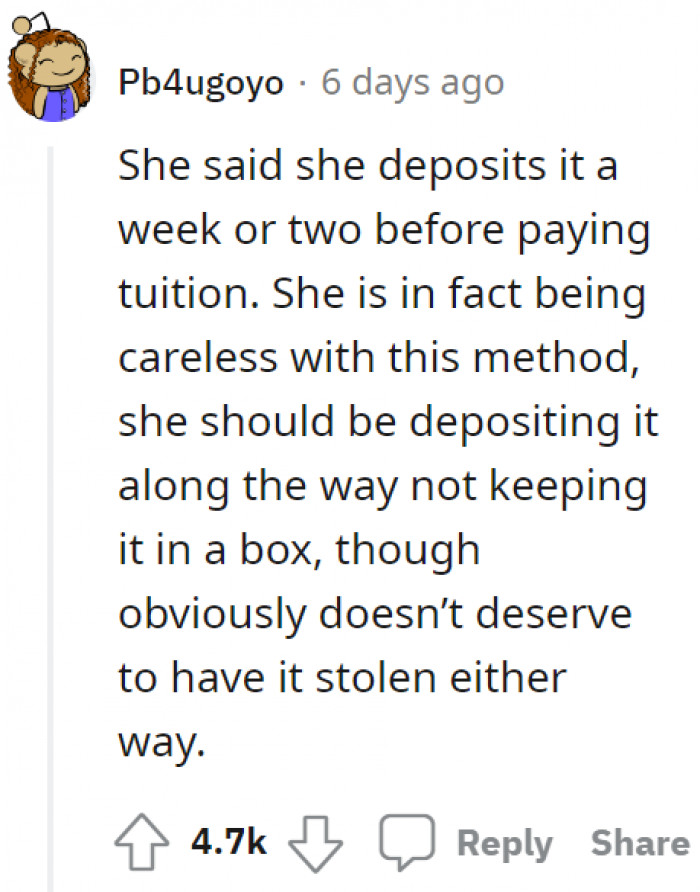 Her boyfriend was still clearly the one at fault here, one way or another. Stealing IS a crime.