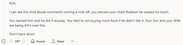 NTA. I can see the child abuse comments coming a mile off; you starved your child! Rubbish, he wasted his lunch.