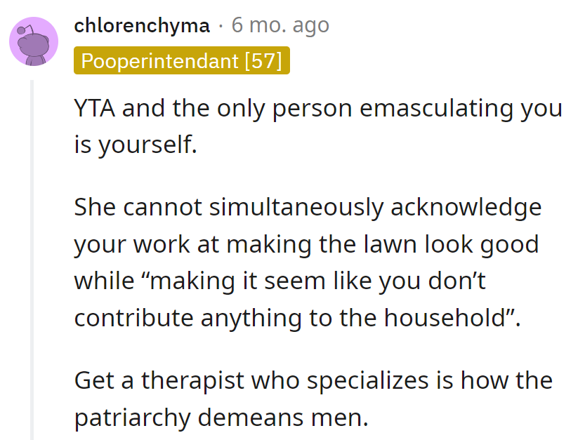 Lawn praise but no contribution paradox? Therapy's calling—for patriarchal paradoxes.