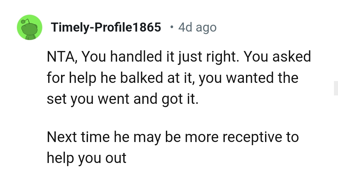 This Redditor believes the OP handled it just right