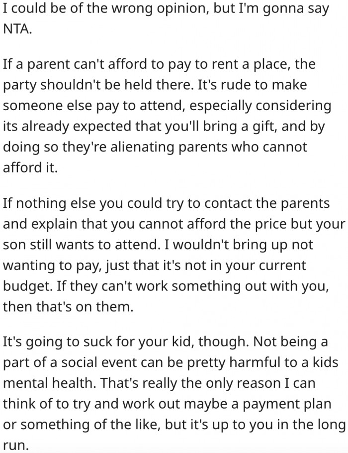 2. She should explain her financial situation to the host so they can come up with a compromise.