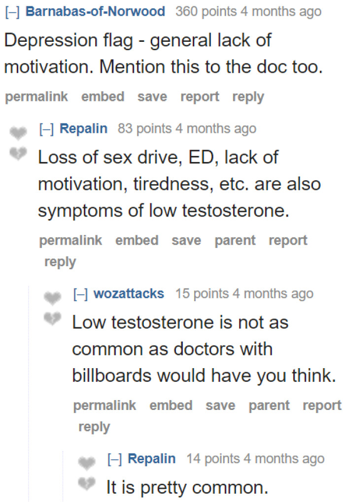Redditors believe it's a sign of depression. If he's being checked by a doctor, he needs to open up about his lack of motivation.