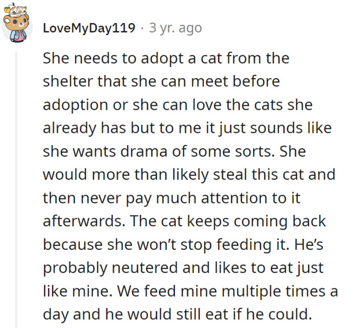 Seems she's staging the next cat drama without an audition! Feeding's just a VIP pass, not a cat-napping agreement.