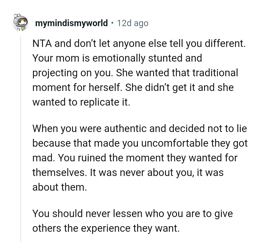 She just wanted that traditional moment for herself