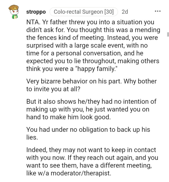 OP's dad doesn’t get to ignore him, kick him out, and then show him off like some prize later in life