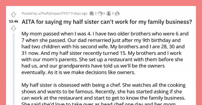 Old Wounds Were Opened When A Teenager Demanded To Be The Head Chef At The Restaurant Her Half-Siblings Inherited From Their Deceased Mom