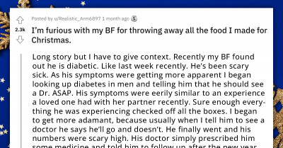 Redditor Pours Out Her Heart Online After Her Diabetic Partner Trashed Out All The Food She Made For Christmas