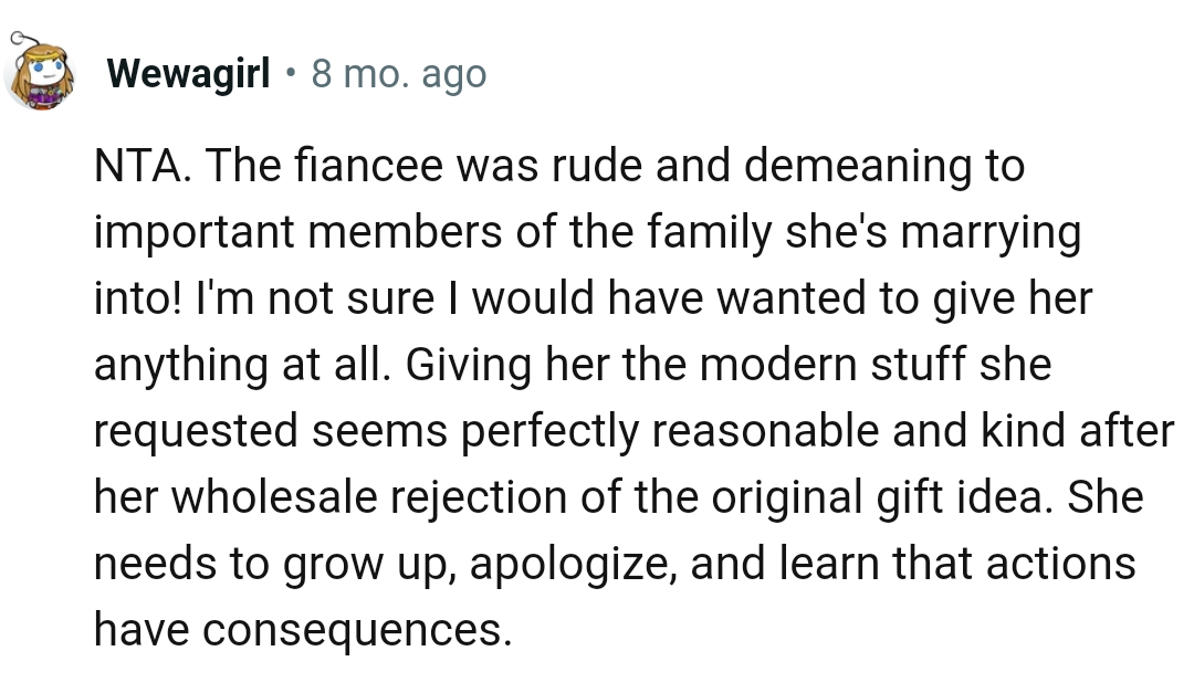 Giving Her Modern Stuff Sounds Perfectly Reasonable