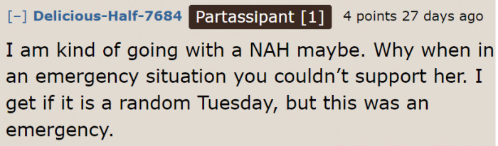 A user wonders why she refused during an emergency.