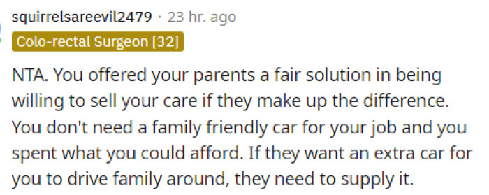 He did try to compromise in some way, but they should have expected that he would ask for help with it if they wanted him to get a different car.