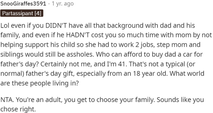 OP's Stepmom and Siblings Are Being Unreasonable by Expecting Him to Contribute a Significant Amount of Money for a Father's Day Gift