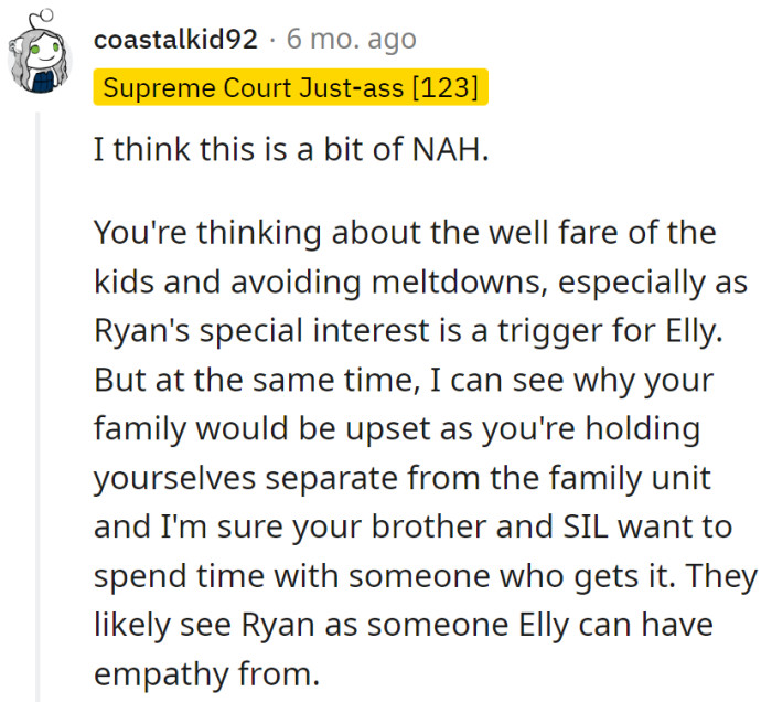 OP's avoiding meltdowns, but the family is stuck in a solo act. It's a sheet music mix-up, not a feud.