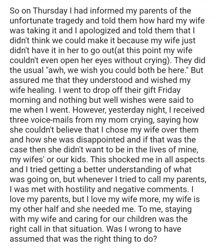 The OP went to drop off their gift, and nothing but well wishes were said to him