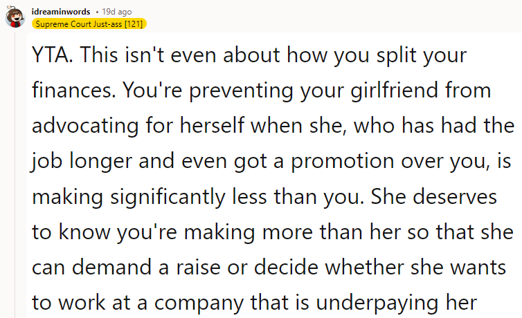 She deserves to know you're making more than her