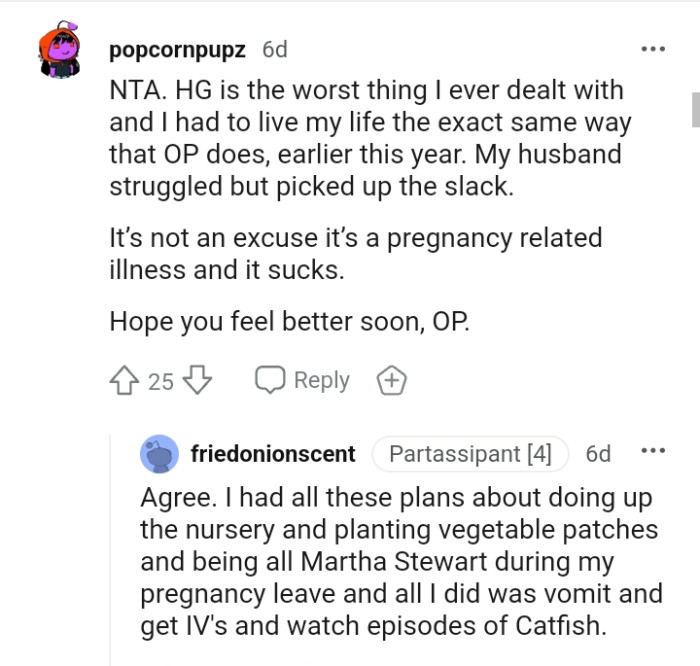 This Redditor's husband struggled but still picked up the slack