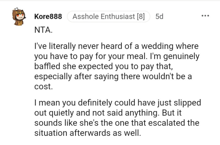 This Redditor is baffled that the OP was asked to pay