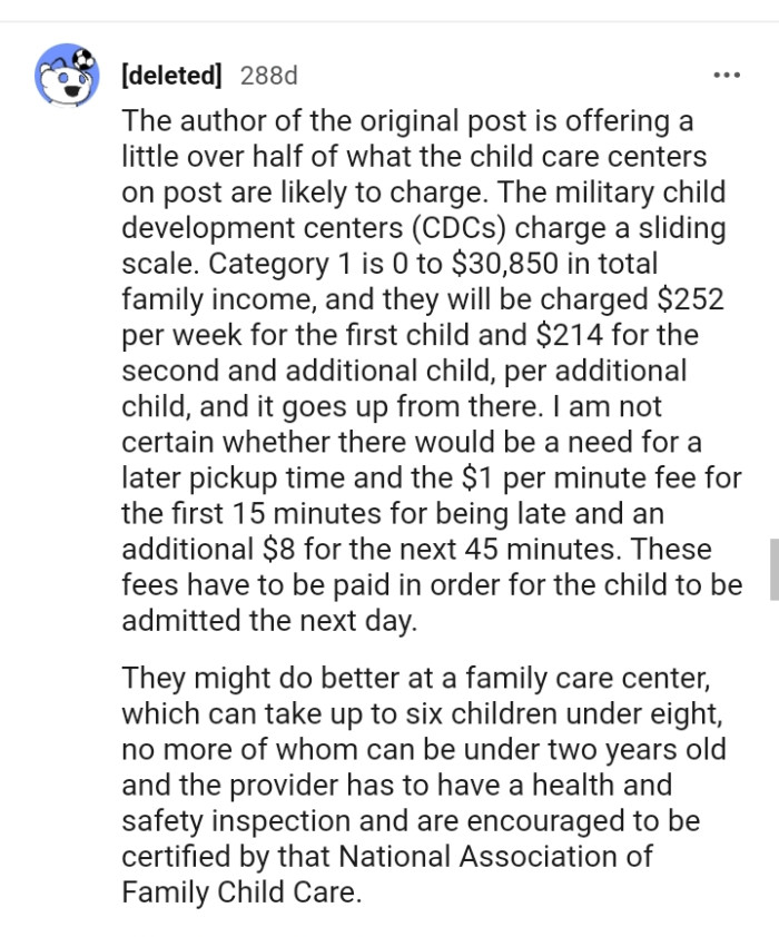 Thus, this Redditor is suggesting that they might do better at a family care center