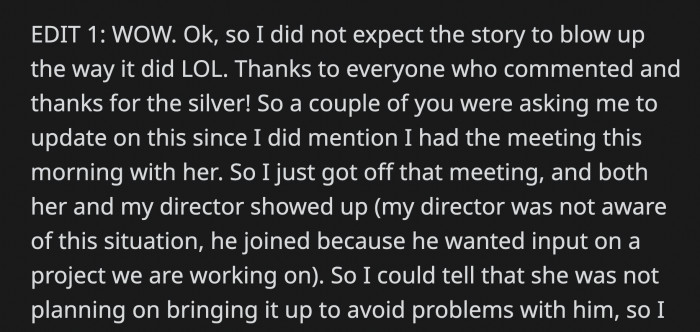 OP gave an update after their Monday meeting: