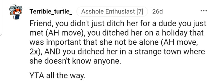 Imagine ditching your friend on an important holiday in a strange town.