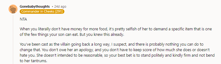 If she literally doesn't have money to feed her kids and has two sets of grandparents expressing concern, she should ask the grandparents to help out.