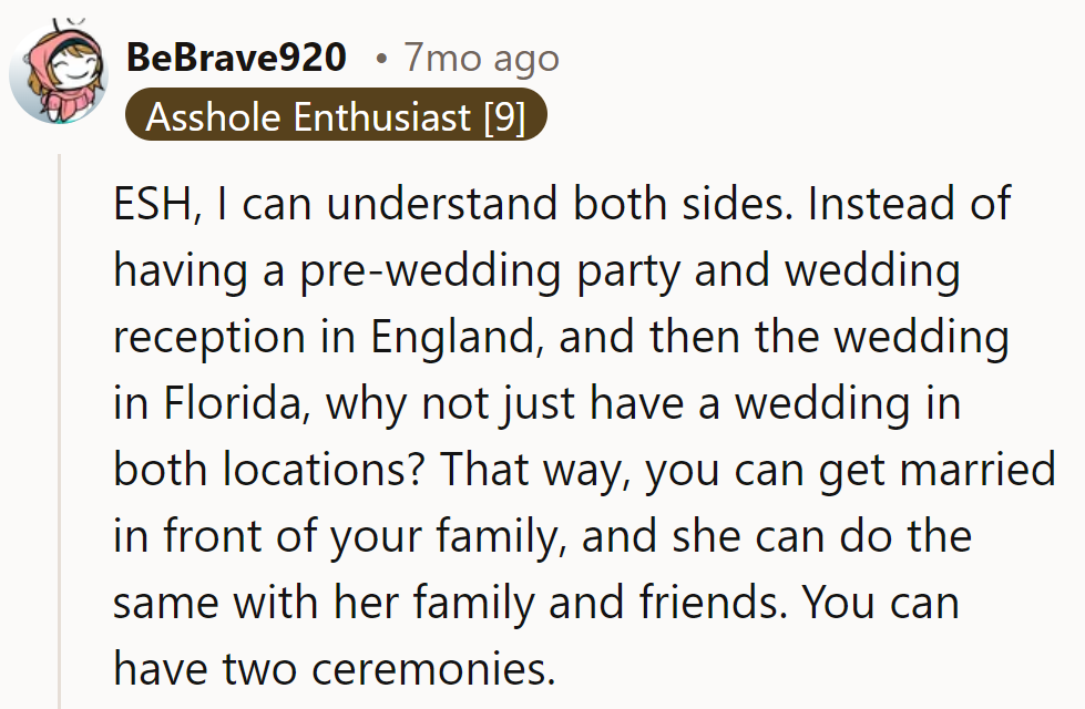 ESH, but why not go for the double 'I do'? Two weddings, double the chaos, double the love!