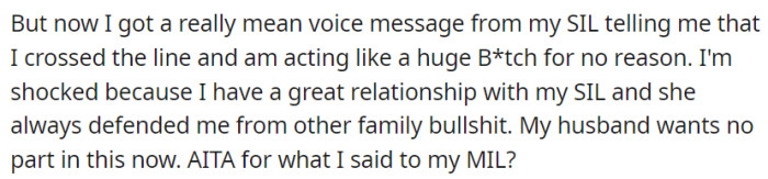 Following the confrontation about the family quilt, OP receives a hurtful message from her sister-in-law and feels unsupported by her husband.