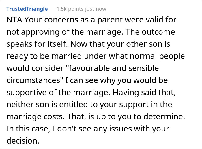 They also agree that his sentiments as a parent regarding Jacob's early marriage were valid.