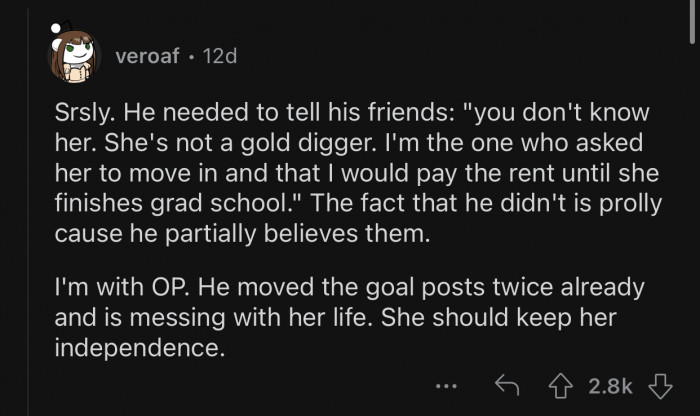 OP should hold onto her independence.