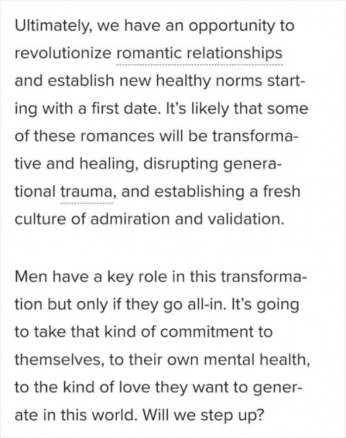 He claims that we have an opportunity to revolutionize relationships.