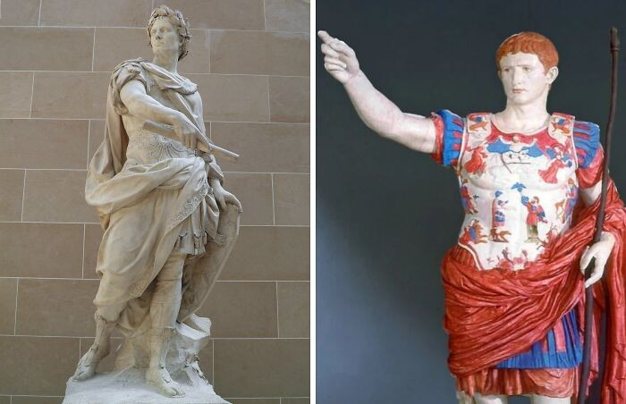 Ancient Greek and Roman statues were once painted in bold colors, but centuries of fading have left them looking white today.