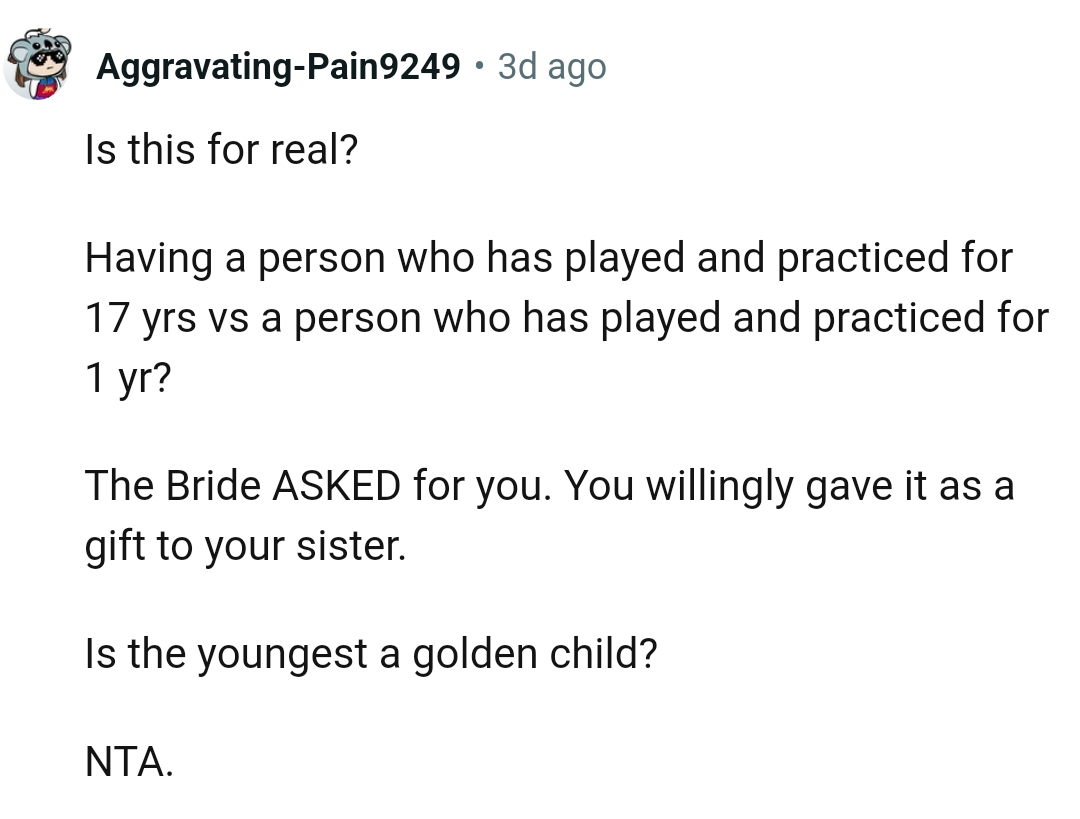 The bride asked for the OP, not the other sister